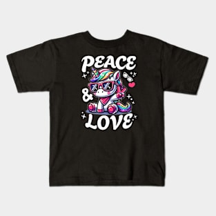 Cool Unicorn Spreads Peace & Love 🕶 Kids T-Shirt